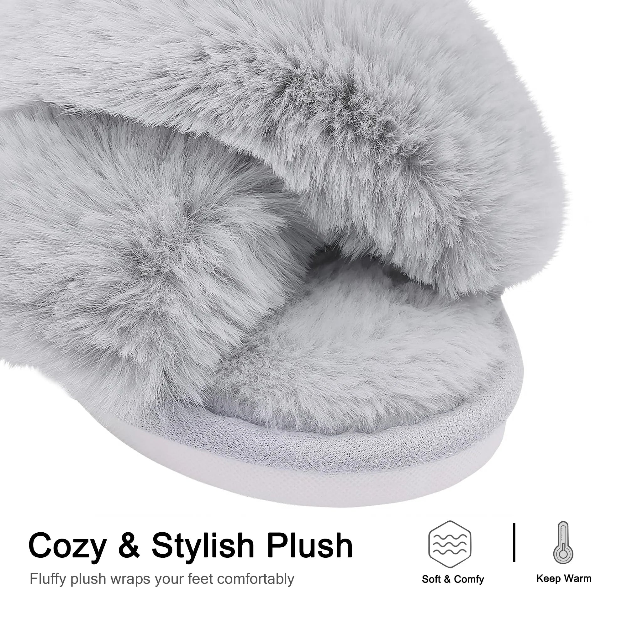Women'S Fuzzy Slippers Cross Band Memory Foam House Shoes Open Toe