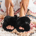 Women'S Fuzzy Slippers Cross Band Memory Foam House Shoes Open Toe