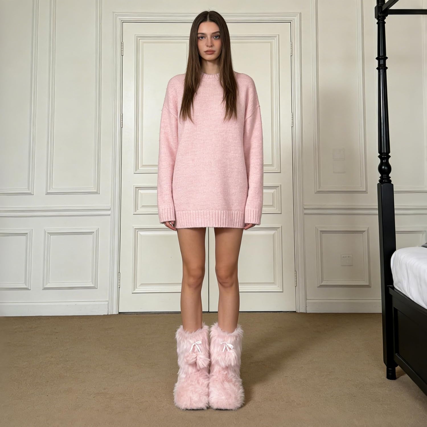 Women'S Soft Fleece Plush Warm Indoor House Slipper Boots Shoes