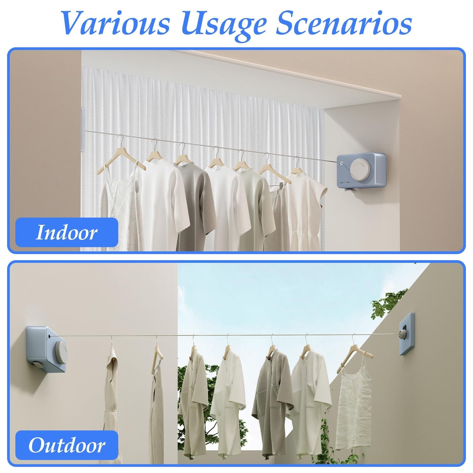 Retractable Clothesline for RV Laundry Room & Outdoor Yard - Heavy Duty Anti-Sag