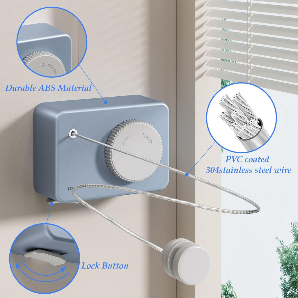 Retractable Clothesline for RV Laundry Room & Outdoor Yard - Heavy Duty Anti-Sag